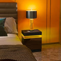 LED Lighted Nightstand with 2 Drawers – Black High Gloss Bedside Table