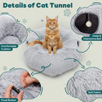 Doughnut Cat Tunnel Bed | 3-in-1 Tunnel, Nest & Platform | Short Plush | Washable | Gray
