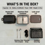 Electric Heating Lunch Box 1500ml | USB Rechargeable | Display Screen & Timer | Stainless Steel