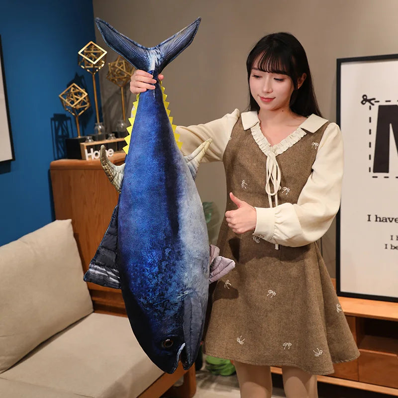 Lifelike Bluefin Tuna Simulation Plush Pillow | Photorealistic Printed Surface | Flat Cushion Format | 3 Sizes: 45, 70 & 90cm