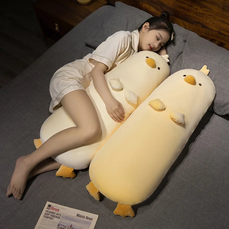 Long Duck Plush Pillow – Soft Yellow or White Bolster