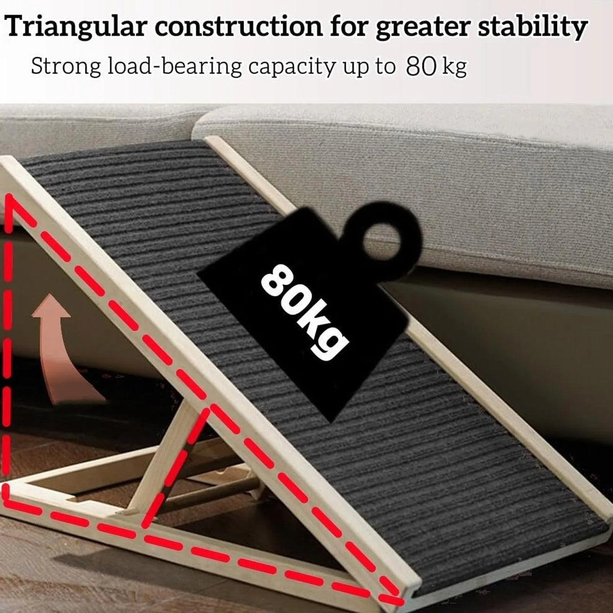Solid Wood Folding Dog Ramp – Non-Slip Carpet, Height Adjustable, 70cm or 100cm