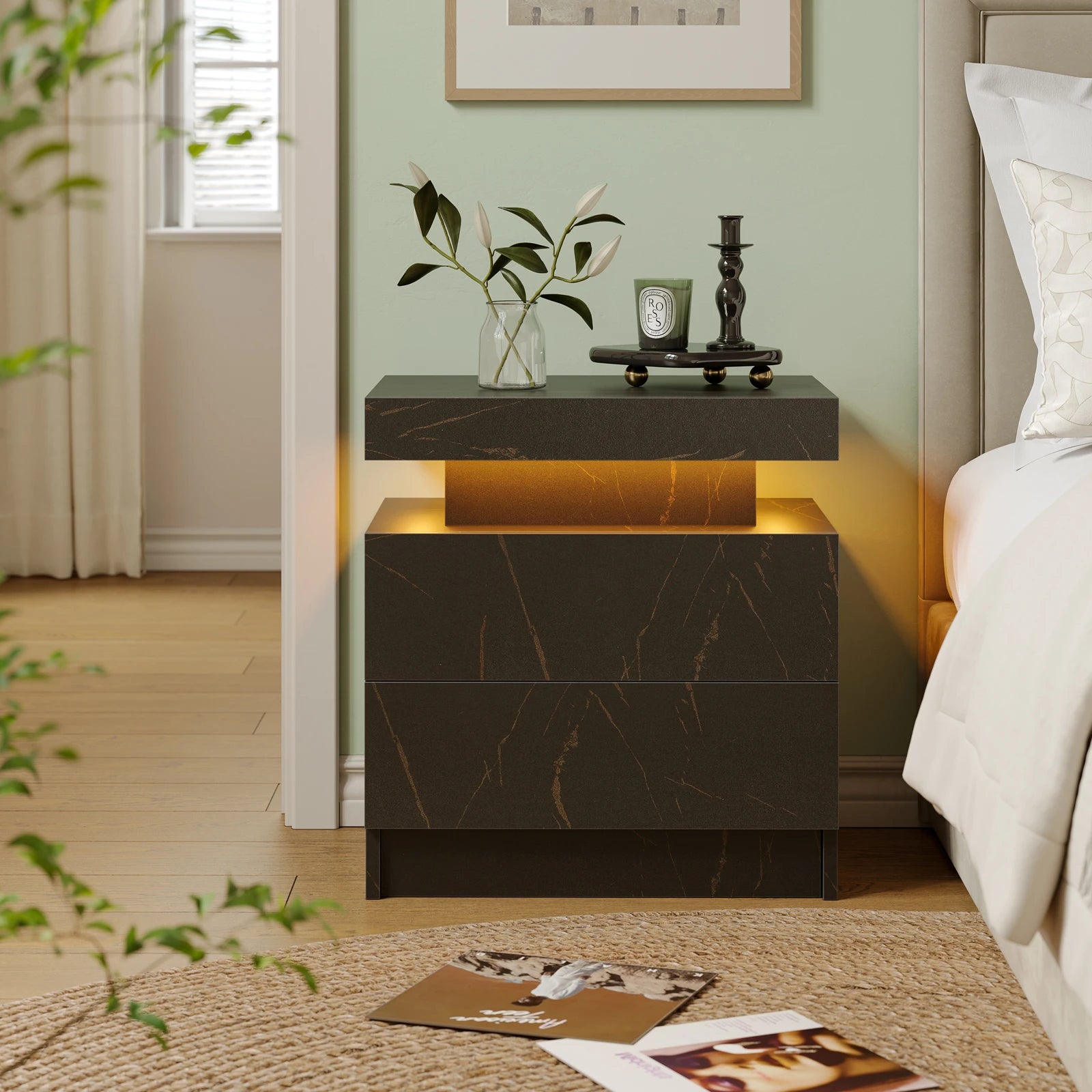 LED Bedside Table with 2 Drawers – Modern Nightstand for Bedroom, 6 Colours