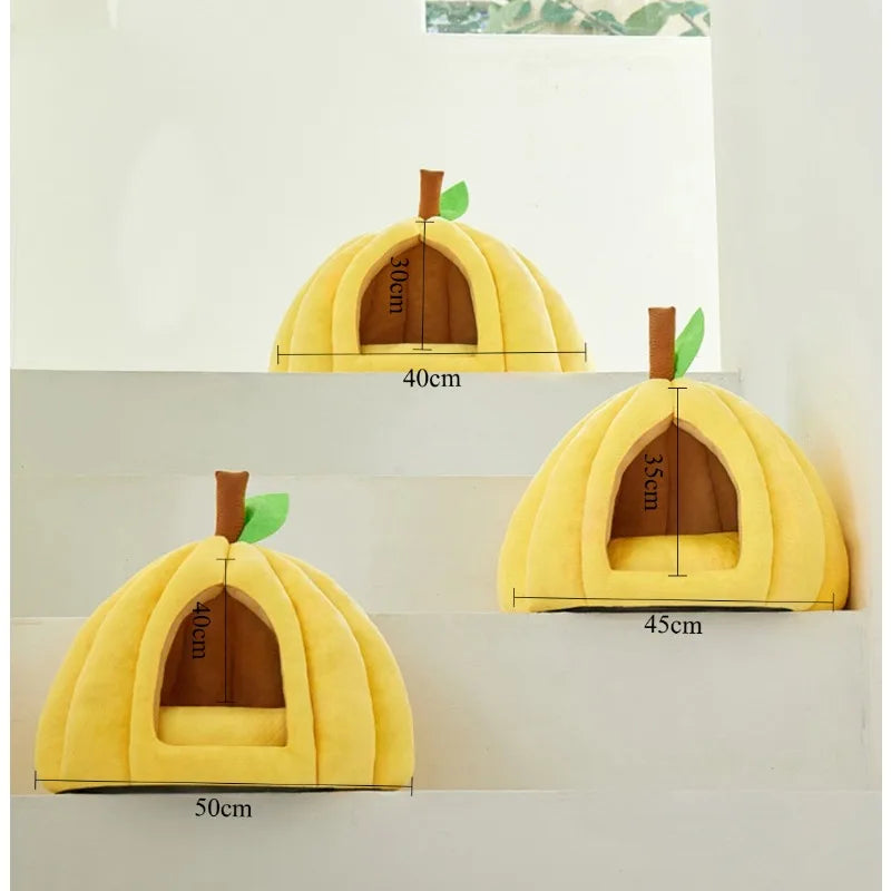 Pumpkin Cat Nest | Semi-Enclosed Pet Bed | Windproof & Warm | Non-Slip | 3 Sizes