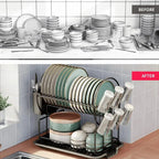 2-Tier Dish Drying Rack with Drain Board – Large Capacity Kitchen Countertop Drainer
