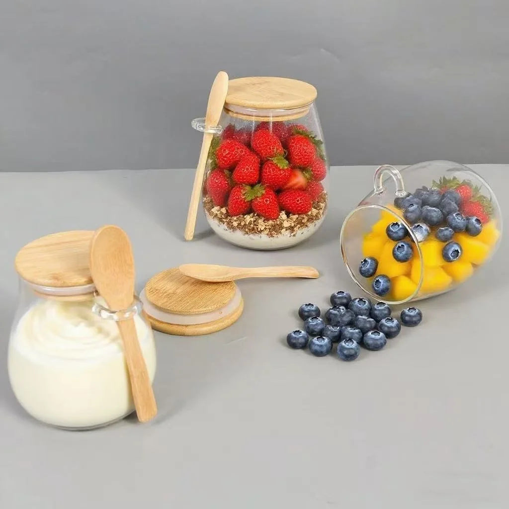 Round Glass Storage Jars with Bamboo Lids – 350ml & 600ml, Set of 1–4