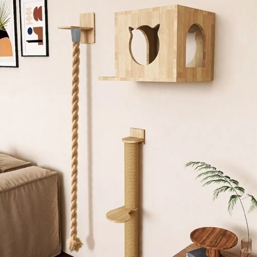 Wall-Mounted Sisal Rope Cat Climbing Shelf – 130cm or 150cm, Multi-Level