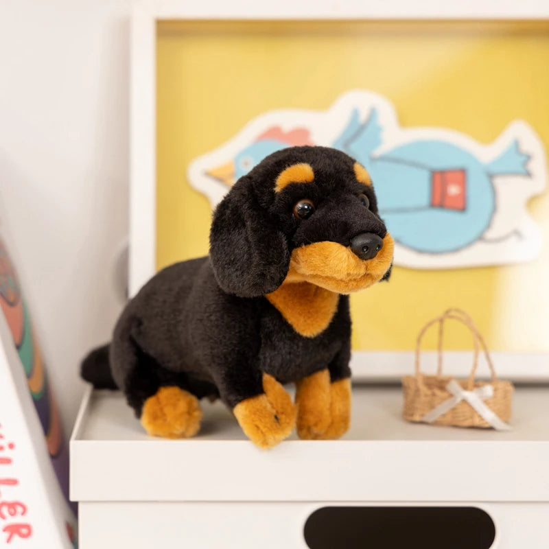 Lifelike Dachshund Plush Stuffed Toy | Black & Tan | 2 Sizes 25–35cm