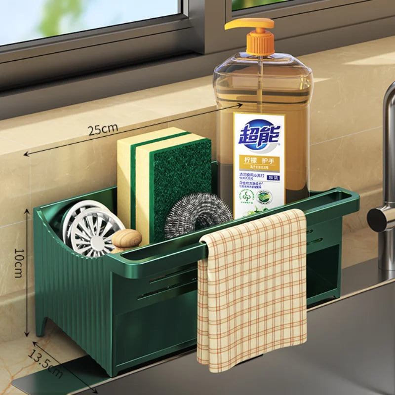 Sink Caddy Organizer with Drainage – Soap Sponge & Towel Holder for Kitchen & Bathroom
