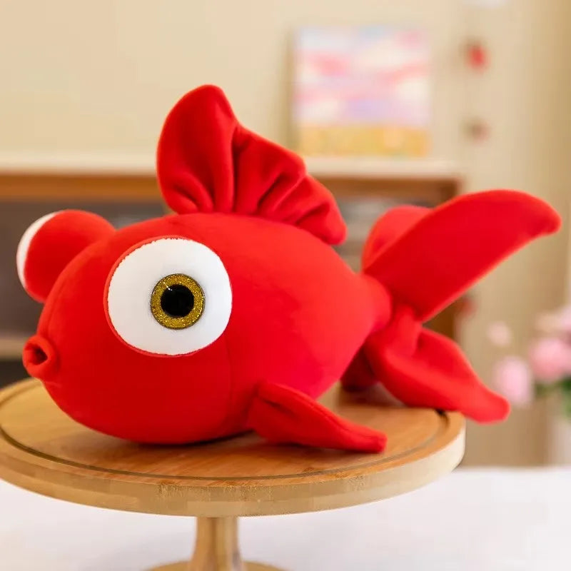 Kawaii Chubby Goldfish Plush Pillow | Giant 3D Protruding Gold Eye | Solid Colour Velvet Body | Yellow, Red & Pink | 35cm, 70cm & 100cm