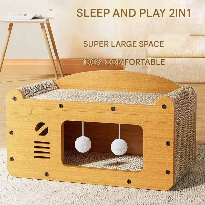 2-in-1 Cat Scratching Board & Post with Lounge Bed | 4 Styles