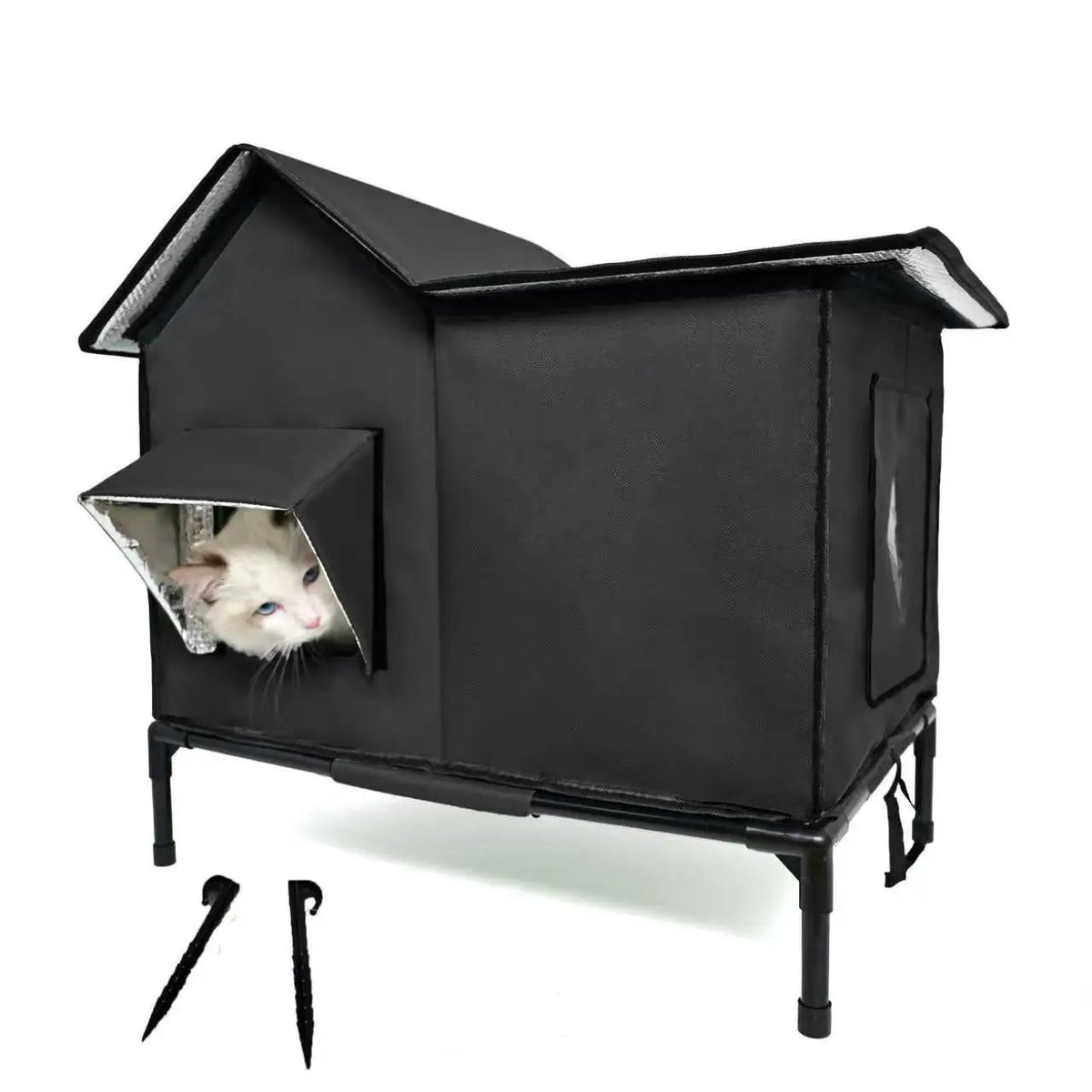 Raised Outdoor Cat House with Canopy Entrance
