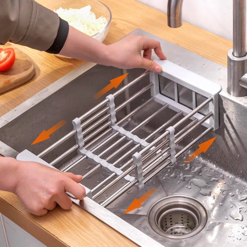 Adjustable Stainless Steel Sink Drain Rack – Over-Sink Utensil & Produce Storage
