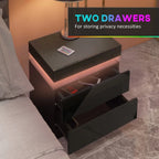 LED Lighted Nightstand with 2 Drawers – Black High Gloss Bedside Table