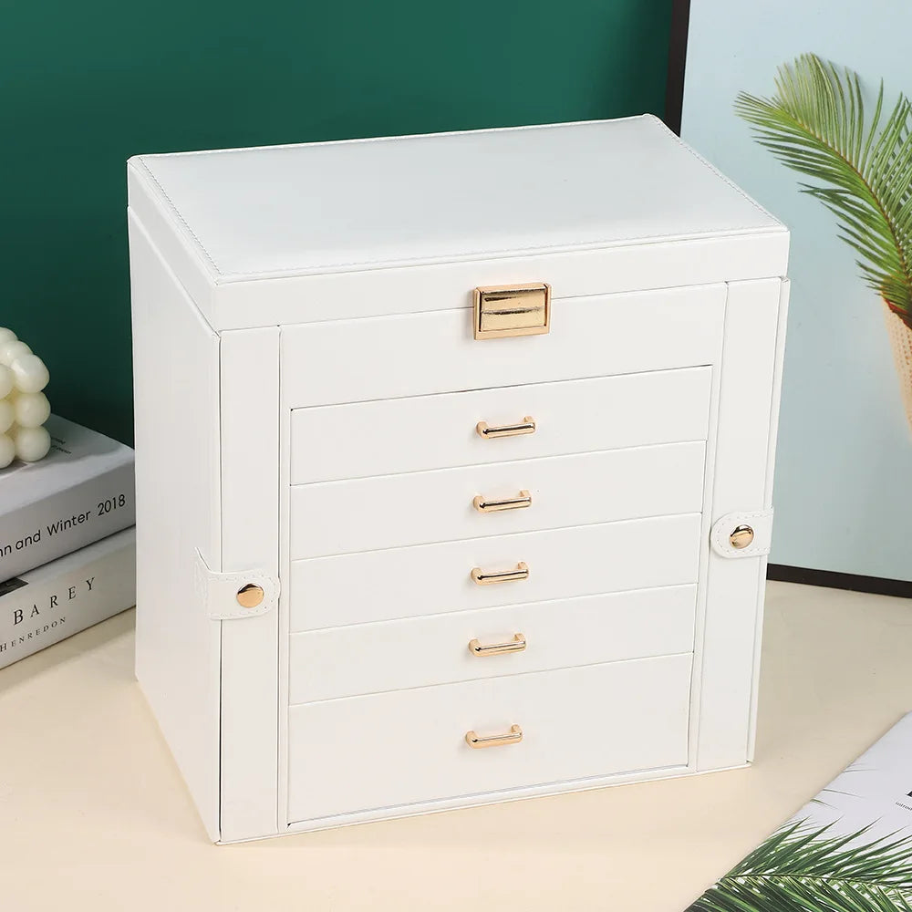 Multi-Layer Faux Leather Jewellery Box with Mirror – 2, 3 or 6 Layers, 4 Colours