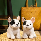 Lifelike French Bulldog Plush Stuffed Toy | White & Black Pied | Upright Bat Ears | Seated Pose | 20cm