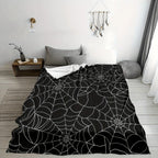 Black & White Spiderweb Fleece Throw Blanket for Halloween Decor