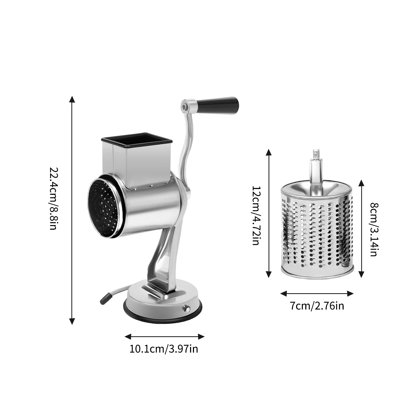 Rotary Grater with 5 Stainless Steel Blades – Manual Vegetable Slicer & Cheese Grater
