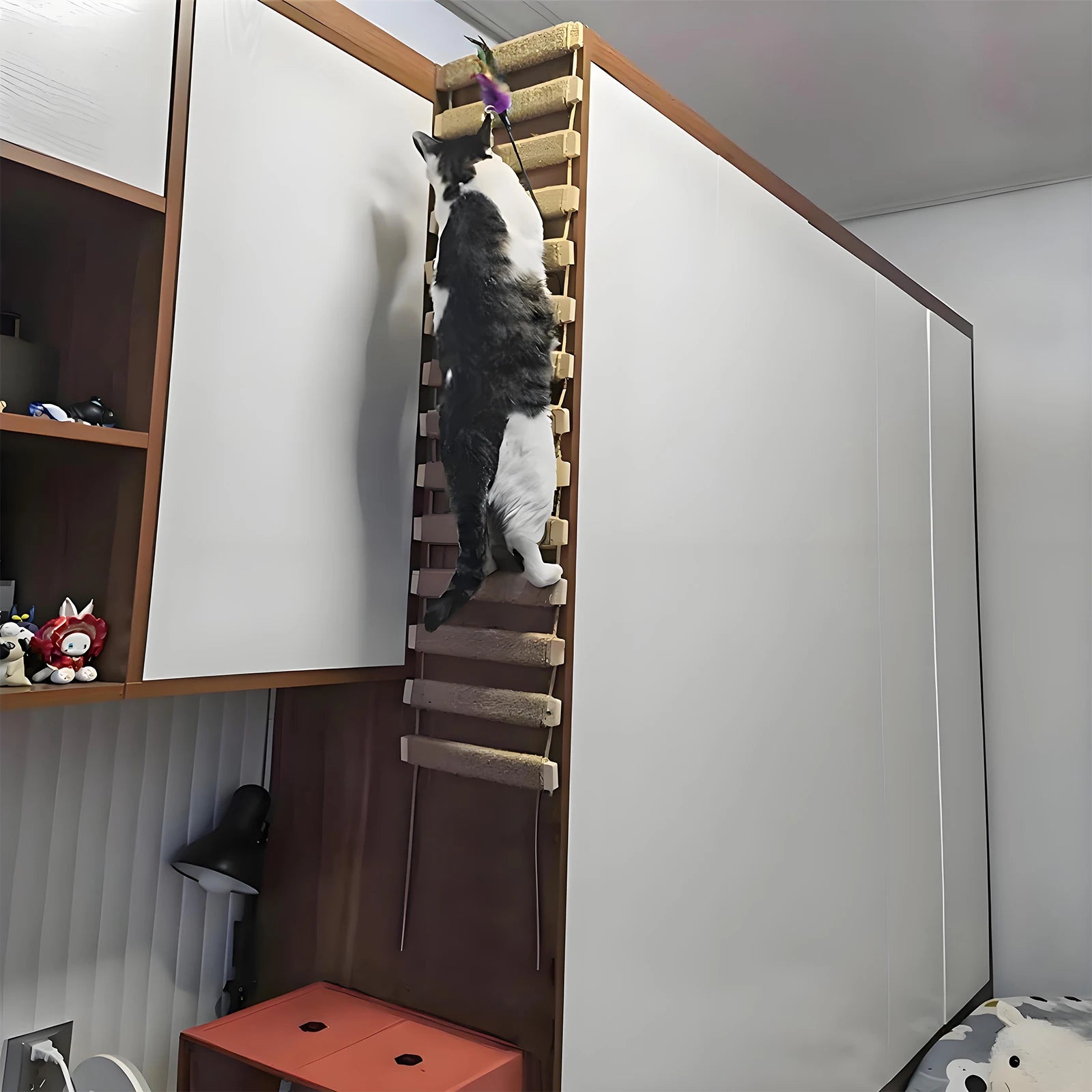 Sisal Wooden Cat Climbing Ladder & Bridge – 50cm or 100cm, Wall & Cage Mountable