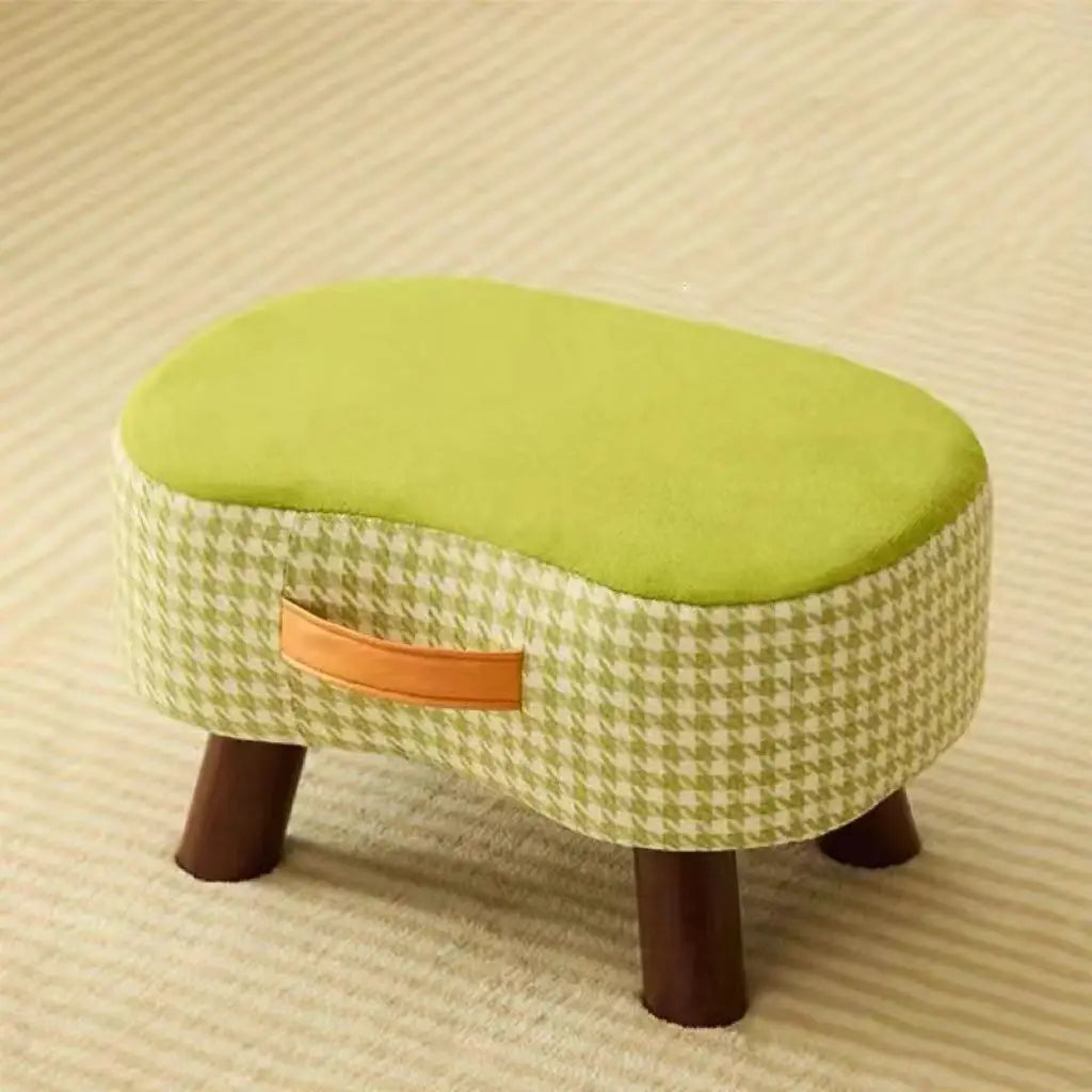 Solid Wood Cushioned Stool – Living Room Footrest & Ottoman, 6 Colours