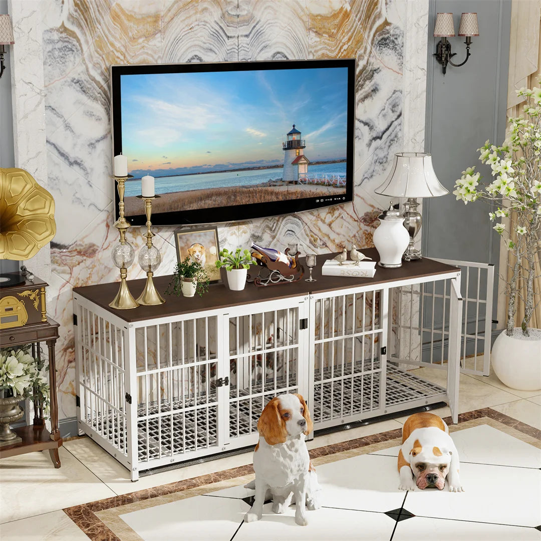 Furniture-Style Dog Crate End Table – 3 Doors, Removable Tray, M, L or XL