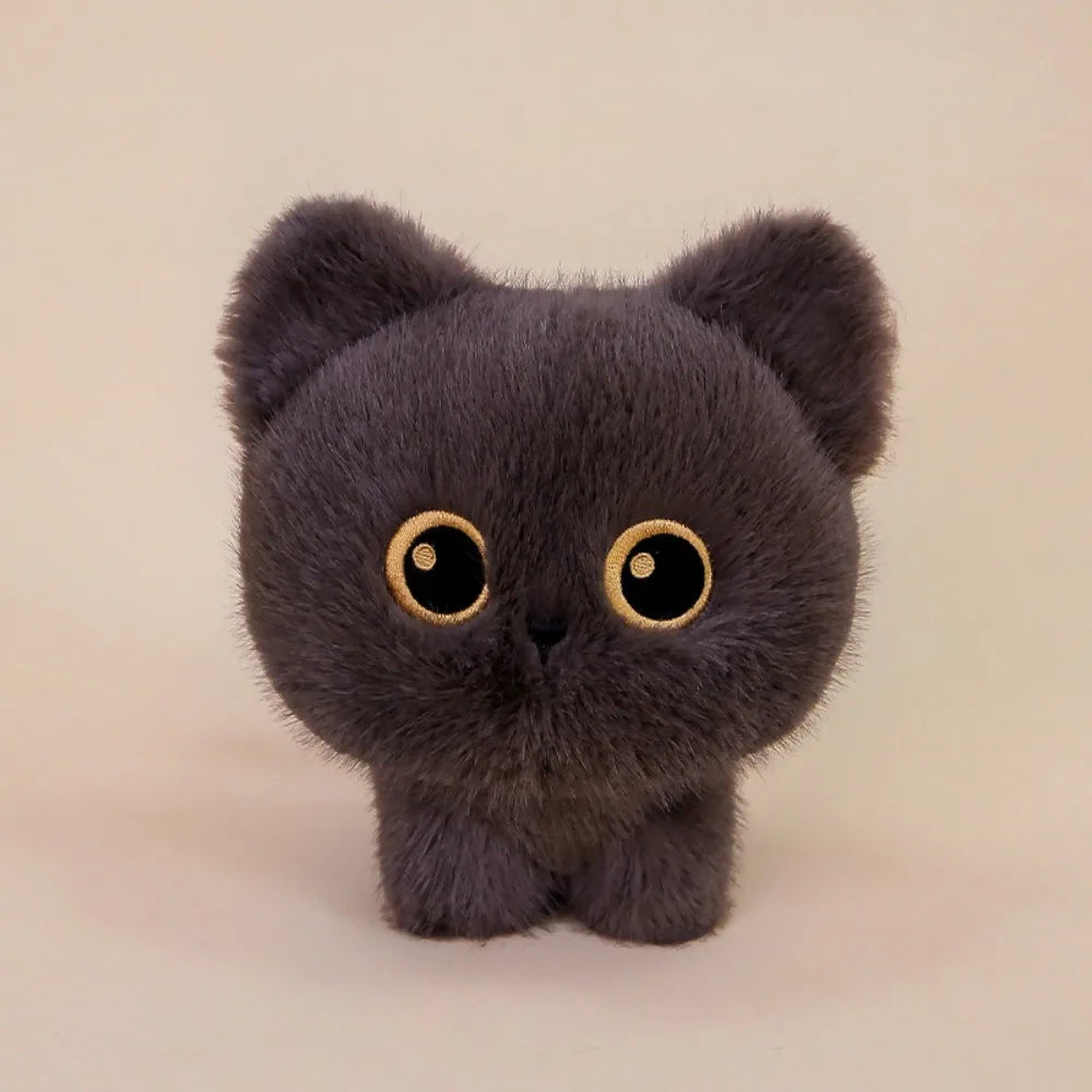 Kawaii Blob Cat Plush Desk Companion | Round Compact Body | Oversized Embroidered Eyes | 3 Coat Colours | 18cm