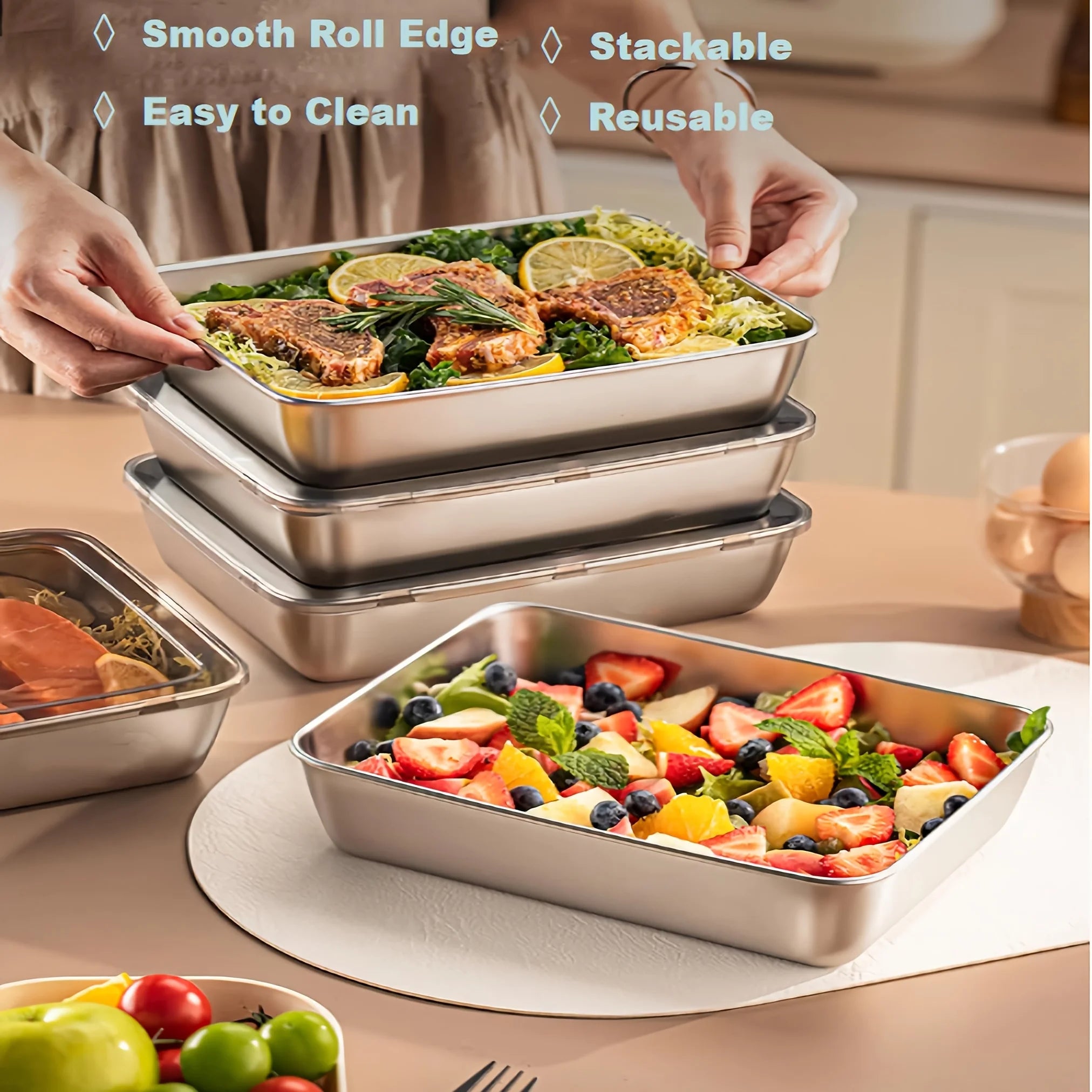 Stainless Steel Food Containers Set – 3-Piece, Leakproof, Stackable