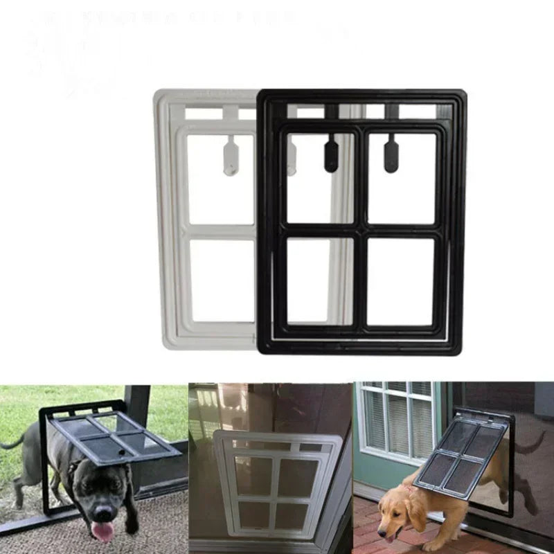 Lockable Pet Screen Door Flap – Mosquito-Proof, for Cats & Dogs, S or L, Black or White