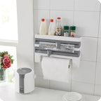 4-in-1 Wall Mount Kitchen Organizer with Paper Towel Holder and Wrap Dispenser