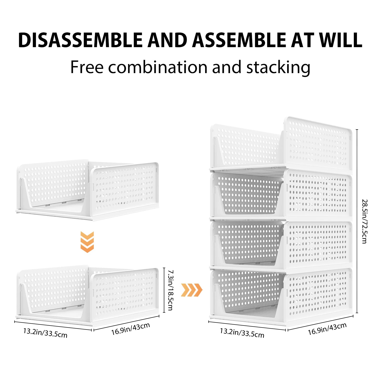 4-Pack Stackable Wardrobe Storage Organisers with Slide Pull – PP Plastic Closet Drawers