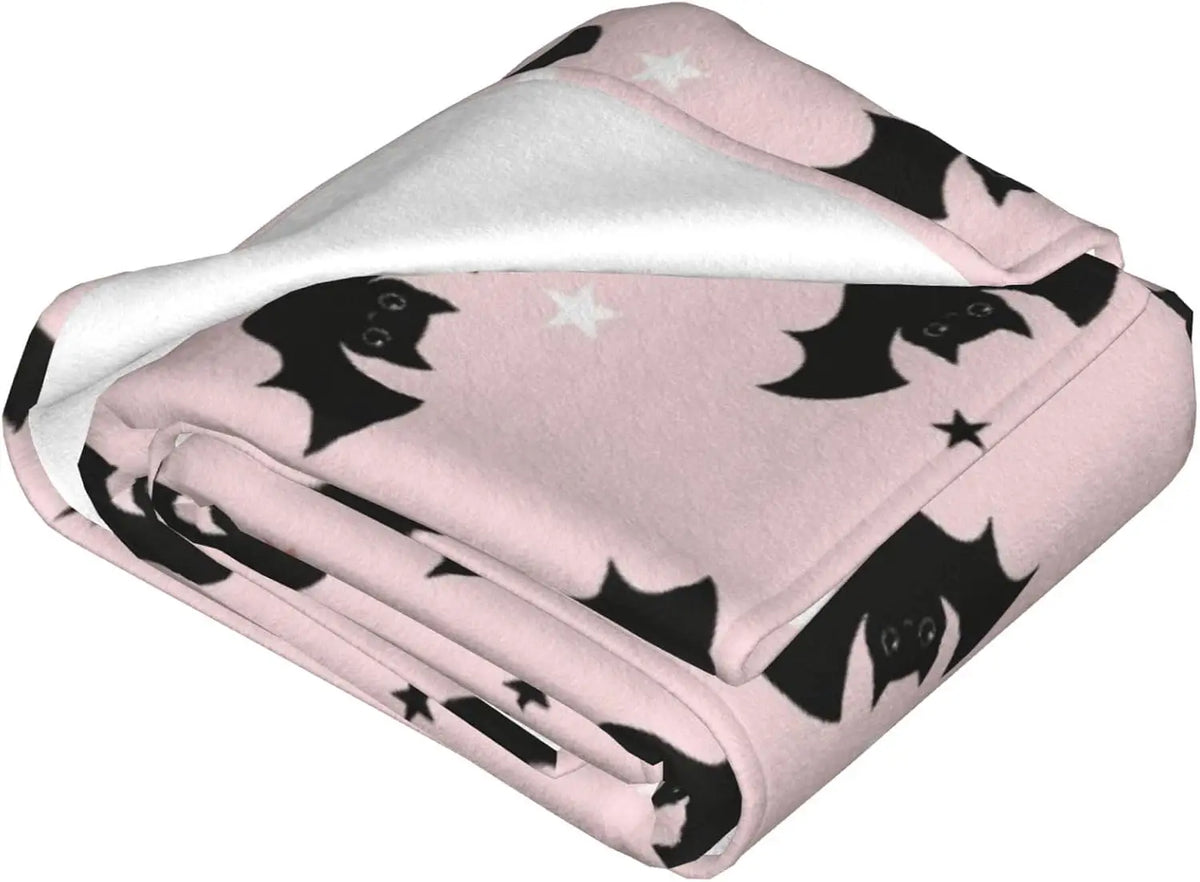 Pink Bat Pattern Halloween Plush Throw Blanket for Bed & Sofa