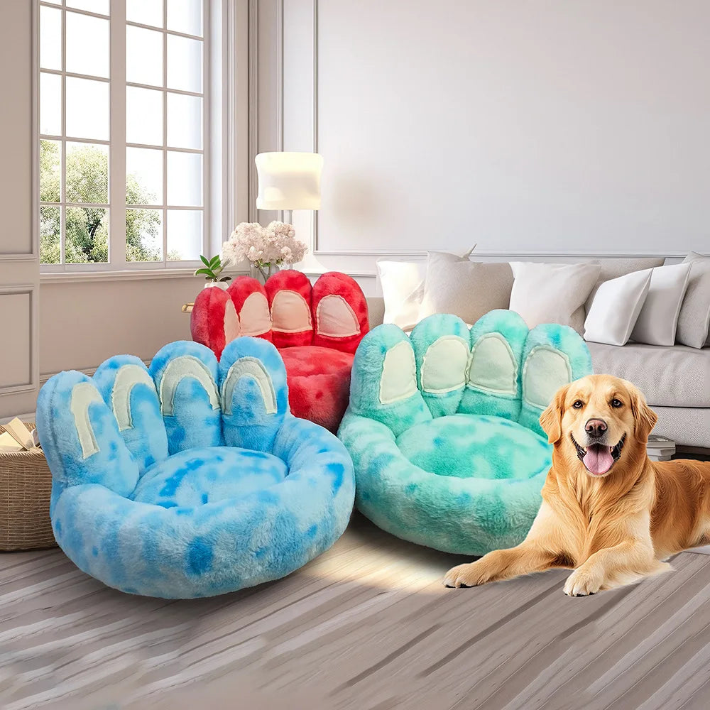 Round Faux Rabbit Fur Pet Bed | Bear Paw Design | Machine Washable | Winter Warm | 4 Sizes | 7 Colours