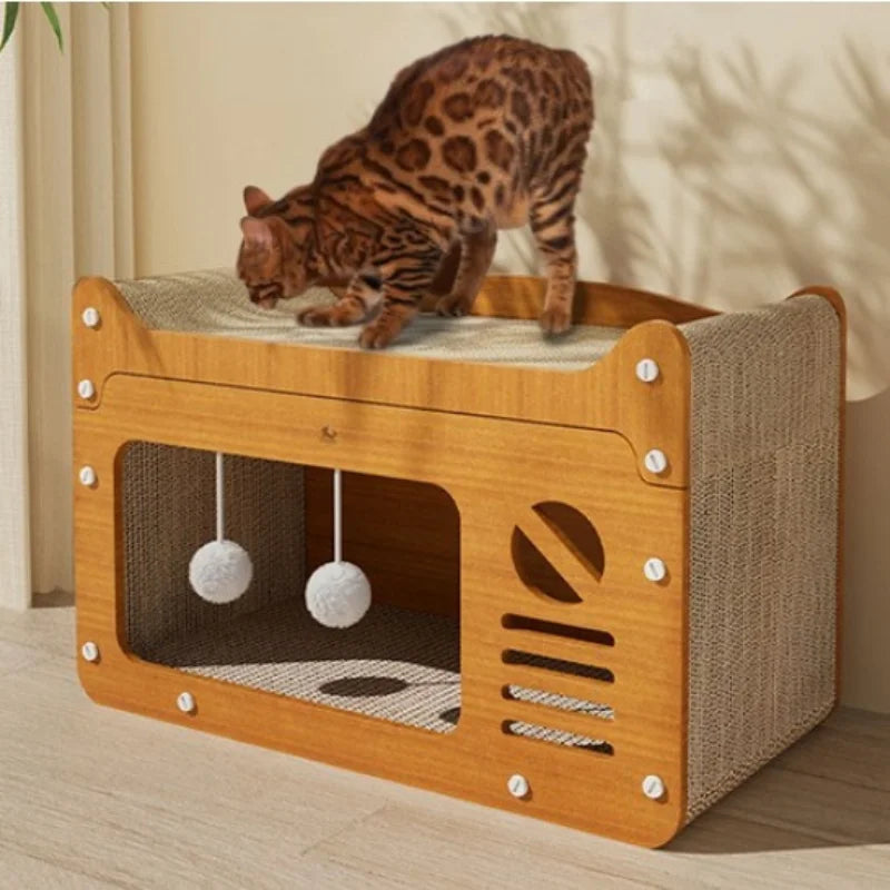 2-in-1 Cat Scratching Board & Post with Lounge Bed | 4 Styles