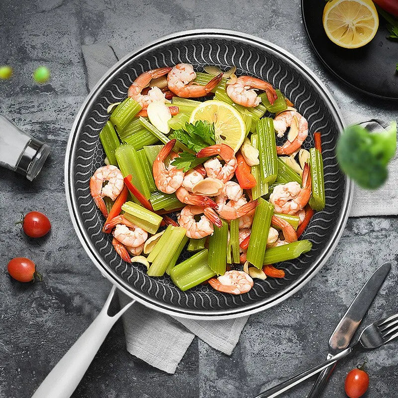 Tri-Ply 316 Stainless Steel Frying Pan – Double-Sided Honeycomb, All Cooktop Compatible