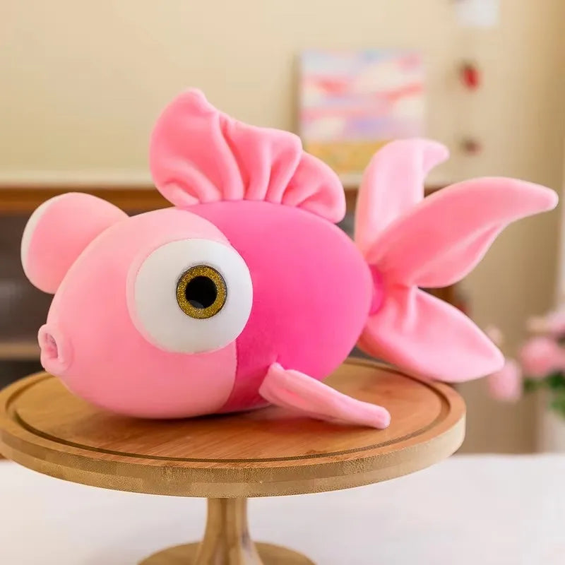 Kawaii Chubby Goldfish Plush Pillow | Giant 3D Protruding Gold Eye | Solid Colour Velvet Body | Yellow, Red & Pink | 35cm, 70cm & 100cm