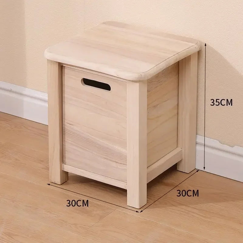 Solid Wood Storage Stool with Drawer – Hallway Bench & Ottoman, S, M or L