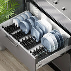 Cabinet Dish & Bowl Rack Organiser – Adjustable Space Aluminium Drawer Storage, 40cm or 45cm