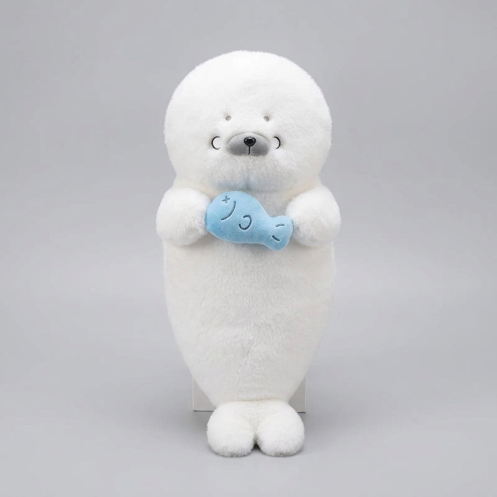 White Seal Plush Pillow – Long, Fluffy Animal Cushion