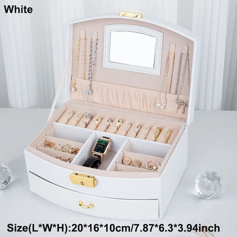 Multi-Layer Faux Leather Jewellery Box with Mirror – 2, 3 or 6 Layers, 4 Colours