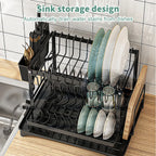 2-Tier Dish Drying Rack with Drainage Spout, Cutlery & Cup Holder