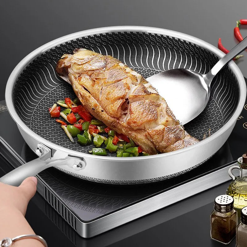 Tri-Ply 316 Stainless Steel Frying Pan – Double-Sided Honeycomb, All Cooktop Compatible