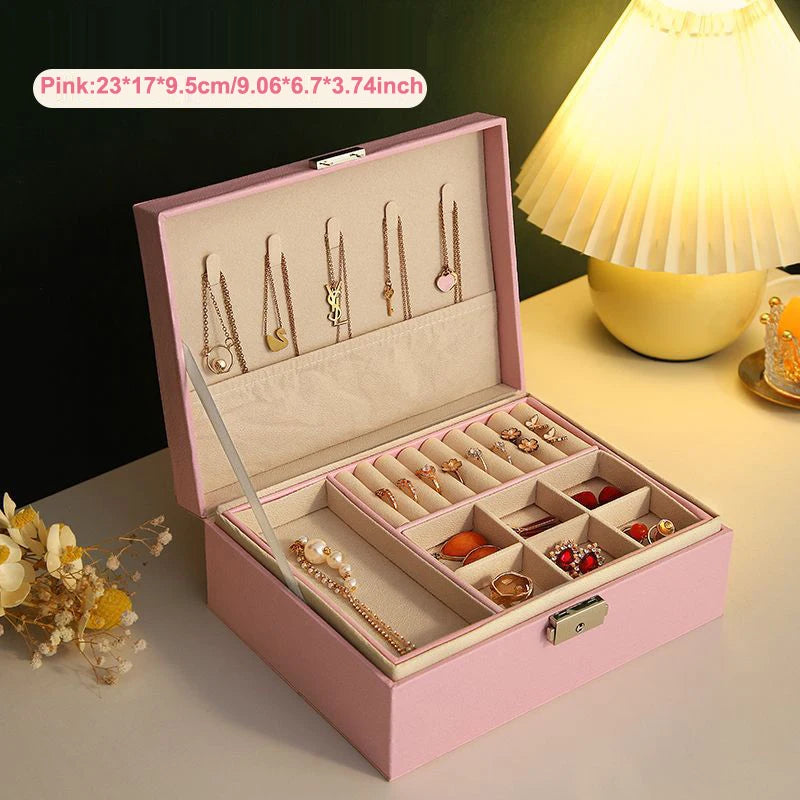 Multi-Layer Faux Leather Jewellery Box with Mirror – 2, 3 or 6 Layers, 4 Colours