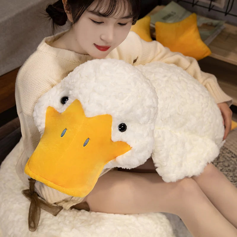 White Duck Plush Pillow – Fluffy Lying Stuffed Animal