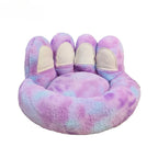 Round Faux Rabbit Fur Pet Bed | Bear Paw Design | Machine Washable | Winter Warm | 4 Sizes | 7 Colours