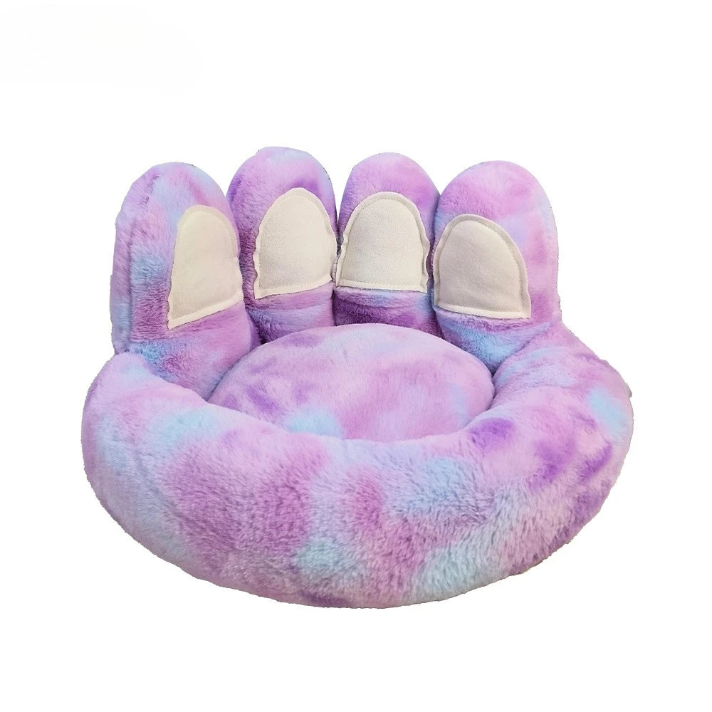 Round Faux Rabbit Fur Pet Bed | Bear Paw Design | Machine Washable | Winter Warm | 4 Sizes | 7 Colours