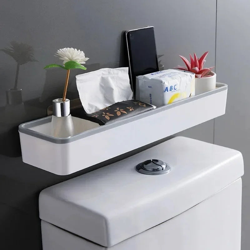 Drill-Free Wall-Mounted Corner Bathroom Shelf Caddy – Grey or Black