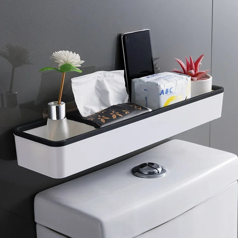 Drill-Free Wall-Mounted Corner Bathroom Shelf Caddy – Grey or Black