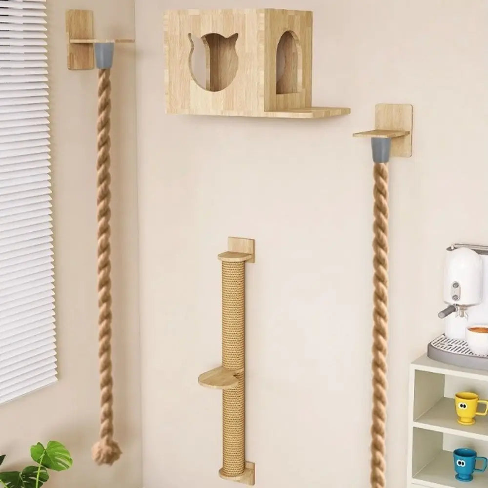 Wall-Mounted Sisal Rope Cat Climbing Shelf – 130cm or 150cm, Multi-Level
