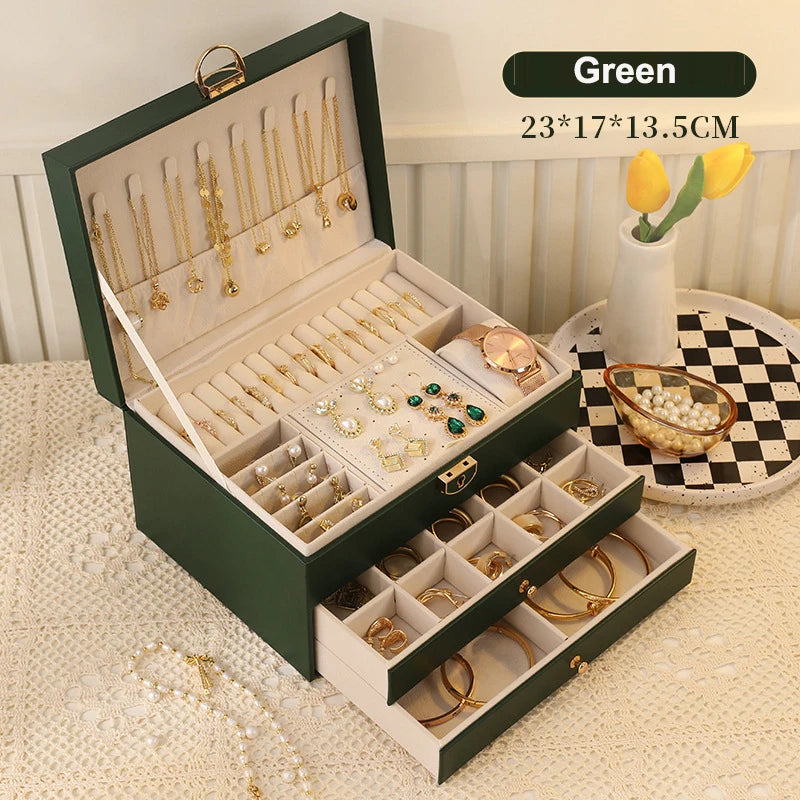 Multi-Layer Faux Leather Jewellery Box with Mirror – 2, 3 or 6 Layers, 4 Colours