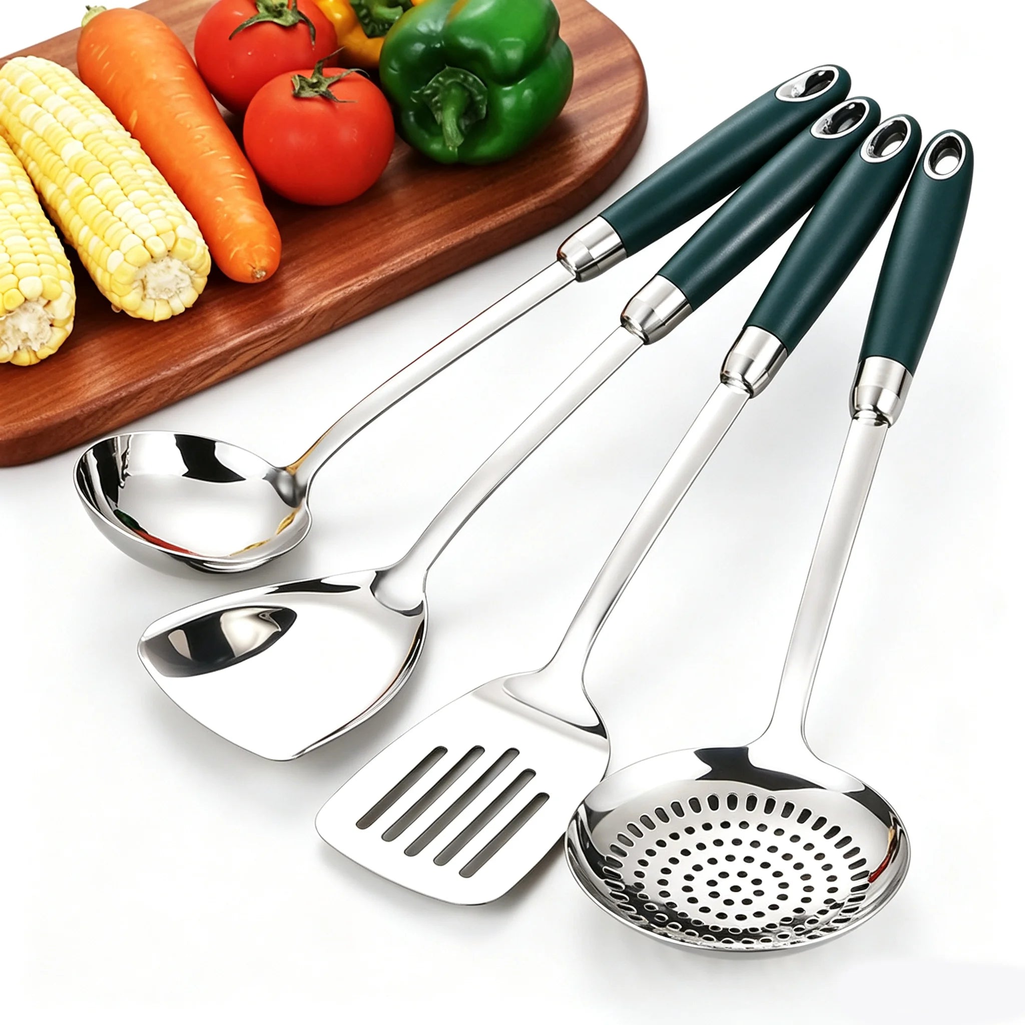 4-Piece 304 Stainless Steel Kitchen Utensil Set – Spatula, Soup Spoon & Frying Spatula